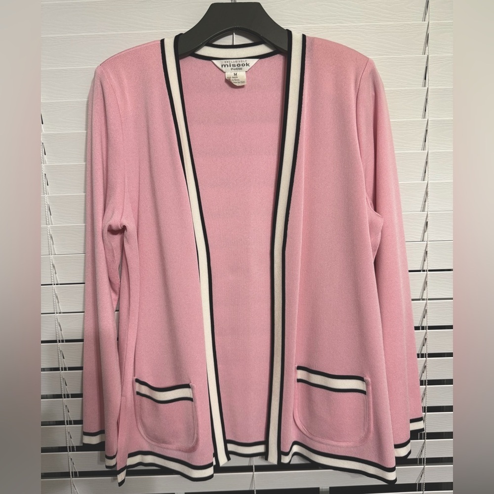 #3) Misook Pink Sweater with Black and White Accents
